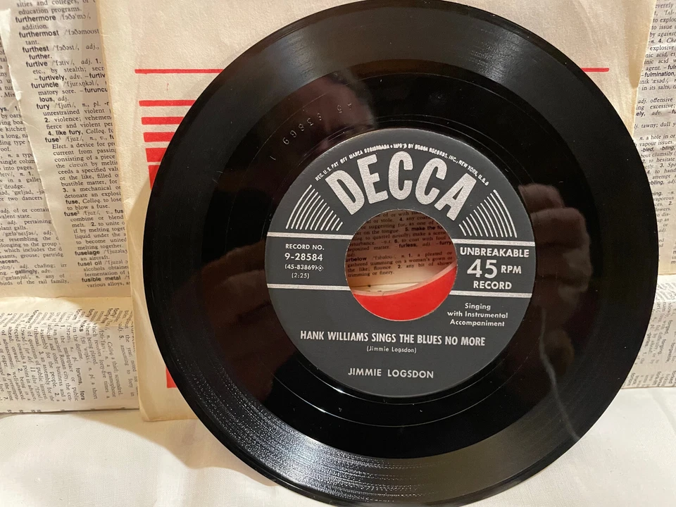 JIMMIE LOGSDON : The Death Of Hank Williams - 45  :  DECCA  1953 - NEAR MINT - Image 3 of 4