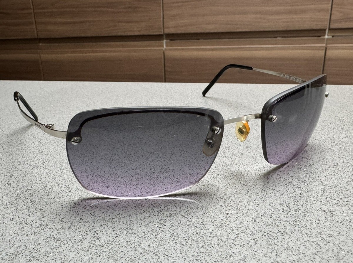Diesel Purple Tinted Semi Rimless Y2K Vintage 2000s Sunglasses Diesel Wimbi YB7T9, Vintage 2000s Tinted Lenses Silver Wrap  main image 4