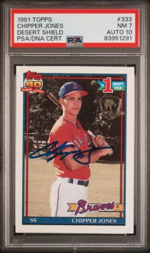Chipper Jones RC 1991 Topps #333 Signed Desert Shield Auto PSA 7 NM Auto 10