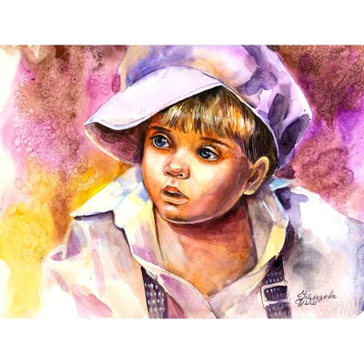 Child Portrait Painting Expressive Young Boy Artwork Emotional Kid Art