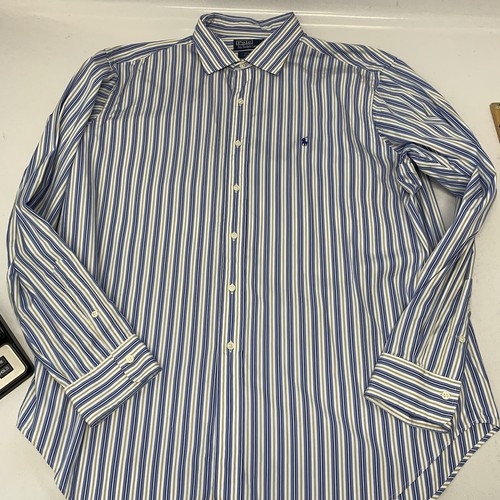 Polo Ralph Lauren Shirt Men XXL Stanton Classic Blue Stripe Pony 100% Cotton - Picture 4 of 10