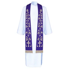 Overlay Priest Stole Roman style, PURPLE, embroidered, fringe