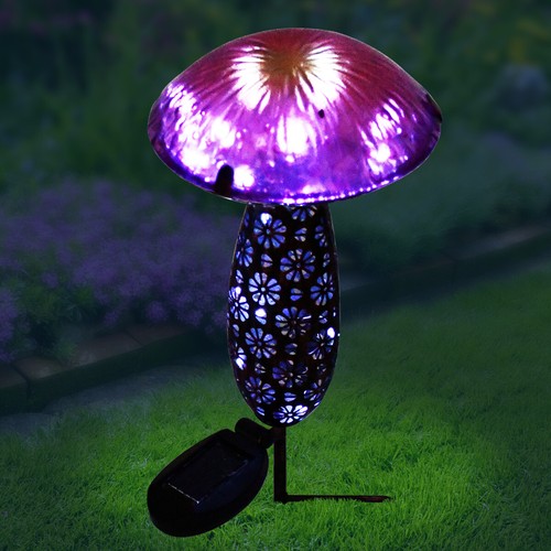 Mushroom Solar Lights Outdoor Stake-Garden Decor Garden Stake Metal and Glass - Picture 8 of 15