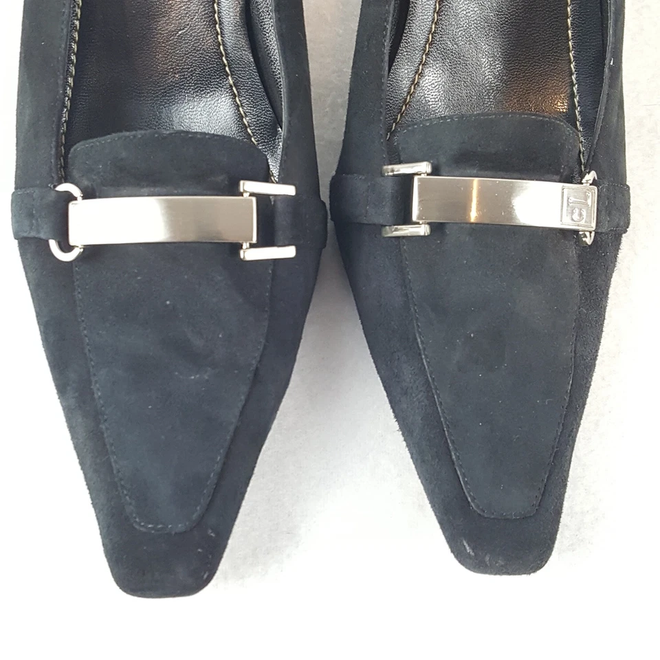 Zapatos de tacón negros de 3,5" para mujer talla 9 parte superior de cuero gamuza + suelas de cuero Foto 3 de 4