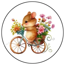 ADORABLE MOUSE ON BICYCLE ENVELOPE SEALS LABELS STICKERS PARTY FAVORS