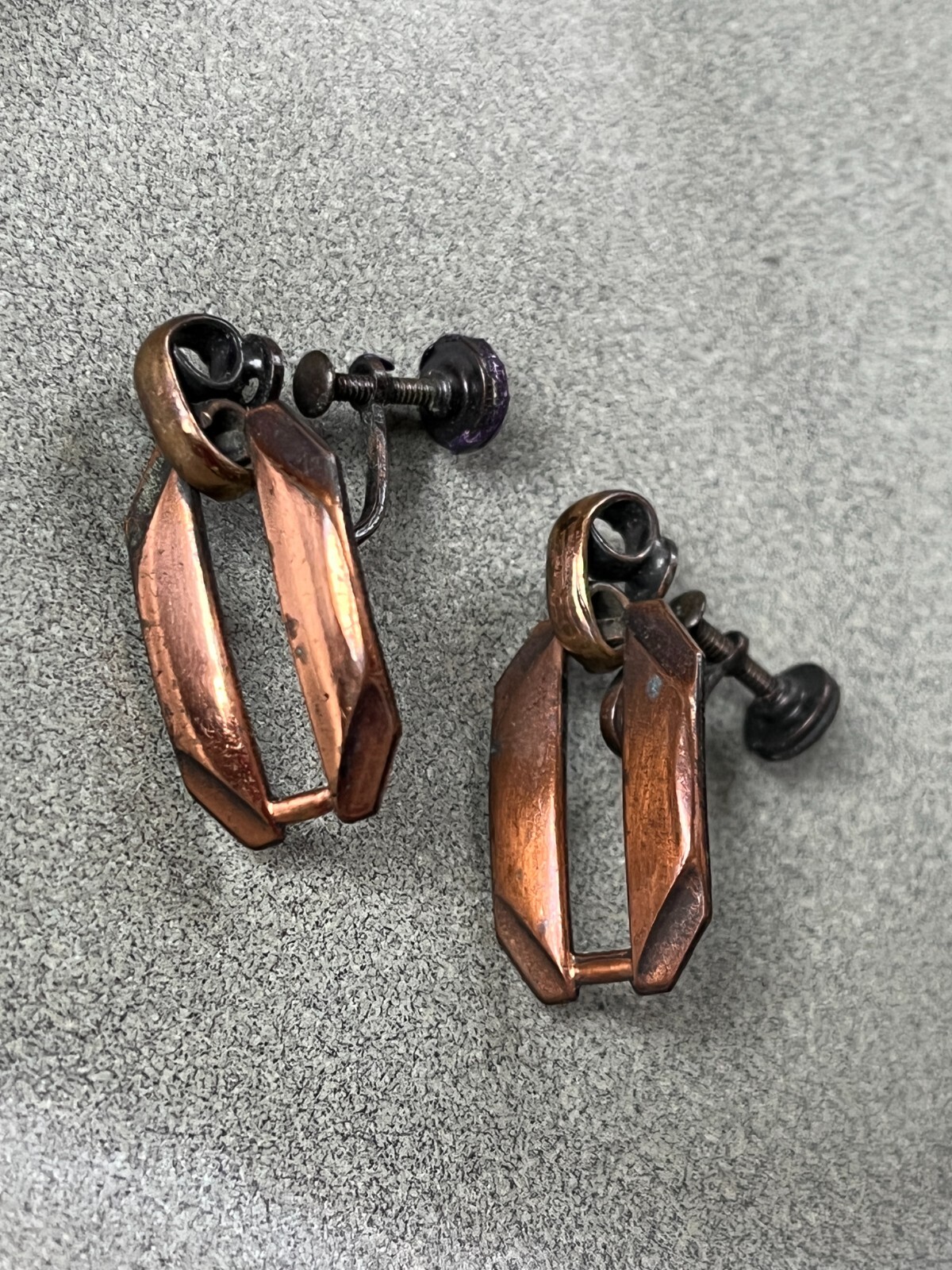 Vintage Solid Copper Rectangle w Open Center Slit… - image 1