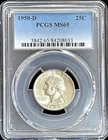 1950 D SILVER US WASHINGTON QUARTER 25C COIN PCGS MINT STATE 65