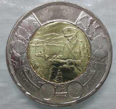 2015 CANADA 2 DOLLAR FLANDERS FIELD TOONIE BRILLIANT UNCIRCULATED COIN