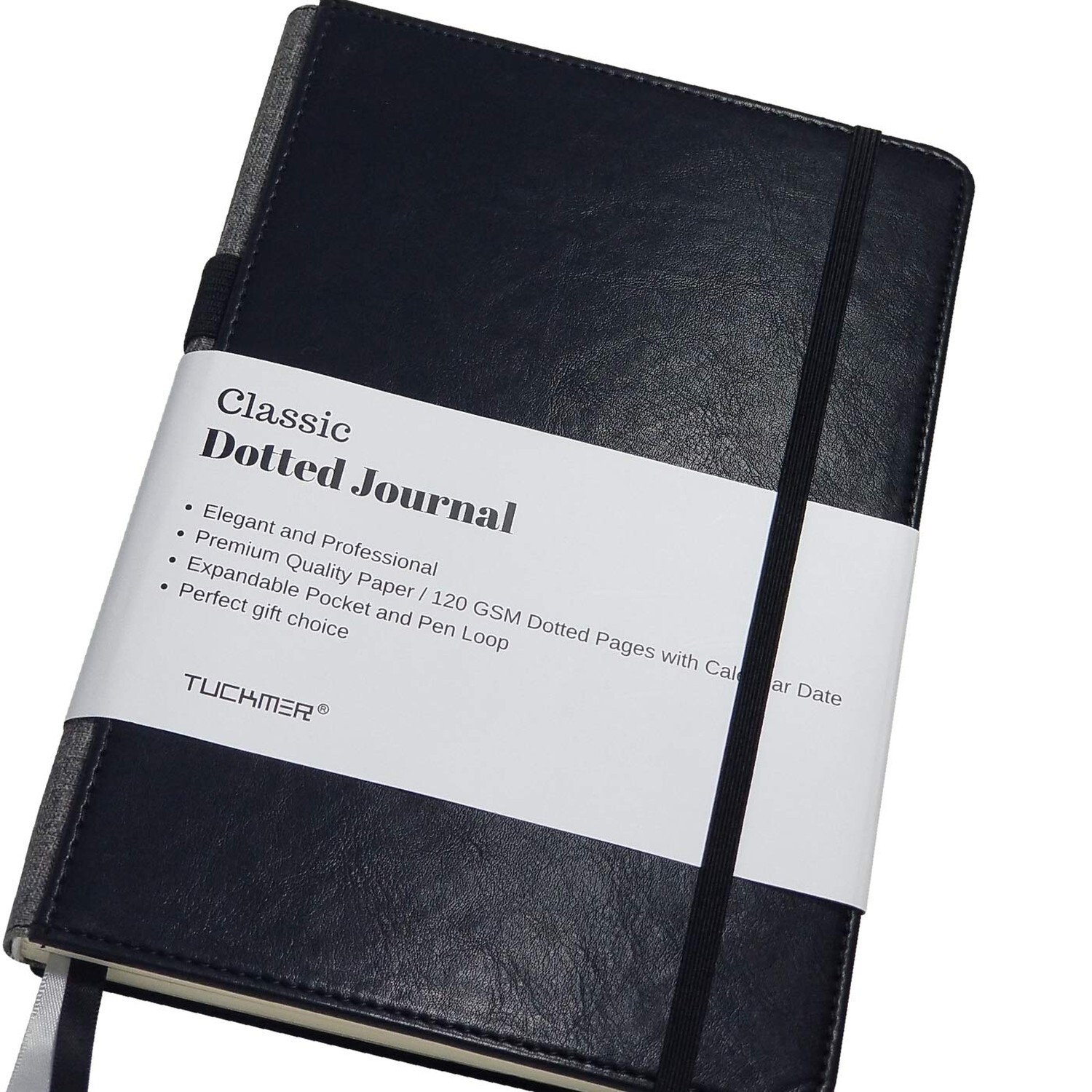 Dotted Grid Leather Bound Notebook with Pen Holder Loop for Meetings-image