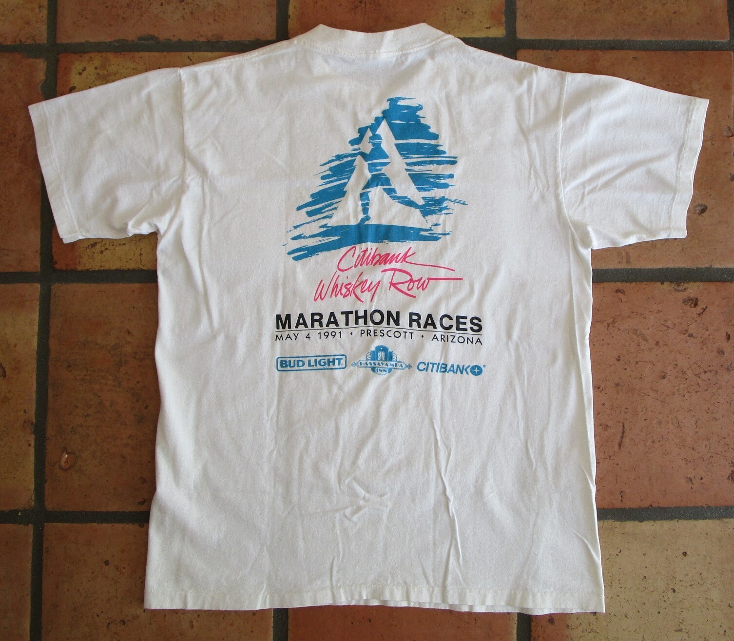 FILA T shirt 1991 WHISKEY ROW MARATHON PRESCOTT ARIZONA vintage XL punto singolo