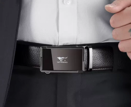 Septwolves Hombres Cinturón Cuero Vaca Bloqueo Automático Hebilla Negro 519634000-08 Foto 3 de 4