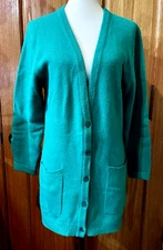 VINTAGE WOODWARD SHOP CARDIGAN SWEATER GREEN WOMEN LARGE LAMBSWOOL ANGORA