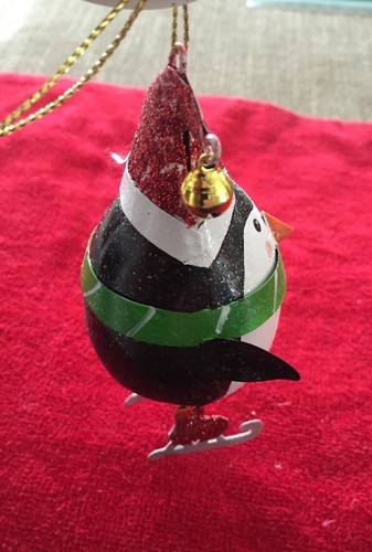 Christmas tree ornament Deck The Hall Penguin Ice Skating Metal - Picture 2 of 7