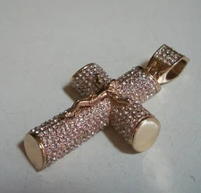 Men's Gold Finish Clear Bling Cross Jesus Religious Fashion Dressy Casual Charm