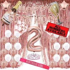 2nd Birthday Rose Gold Decorations - 40" Number Balloons, Foil Curtains  More