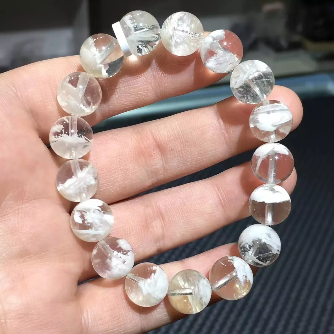 11.6mm Natural Clear Quartz Snow Phantom Crystal Gemstone Round