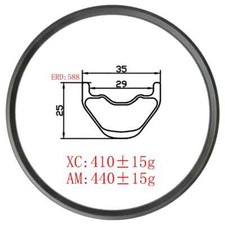 Cerchio carbonio 29er MTB bicicletta XC AM 35mm*25mm senza gancio tubeless UD 3K opaco