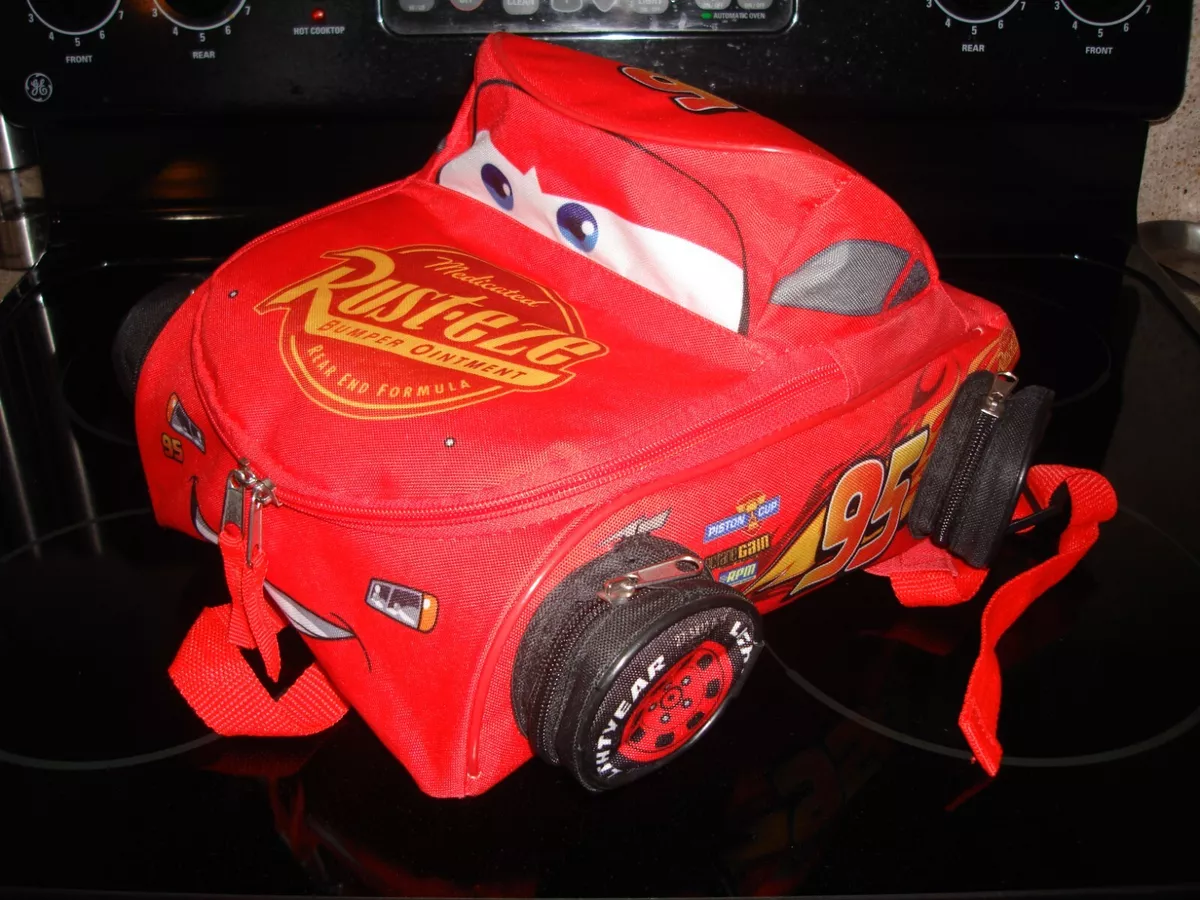 Disney Pixar Lightning McQueen Rust-eze Backpack Red Kids Race Car New  Excellent