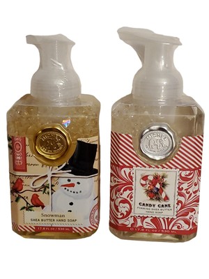Michel Design Works Foaming Shea Hand Soap Set Deck Candy Cane ~ Snowman 17.8oz