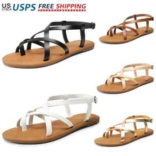 Women Ankle Strap Open Toe Thong Sandals Comfortable Casual Flat Sandals