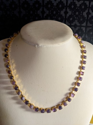 Genuine Purple Amethyst In 14K Gold Plated Necklace - Picture 4 of 6