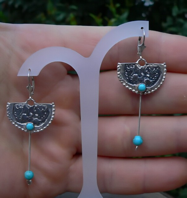 Pomegranate Earrings Silver Turquoise Antique Style Hebrew Shalom pomegranate-earrings-silver-turquoise-antique-style-hebrew-shalom