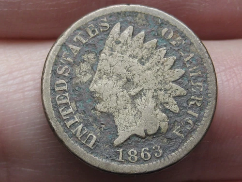 1863 Copper Nickel Indian Head Cent Penny- Good/VG Details