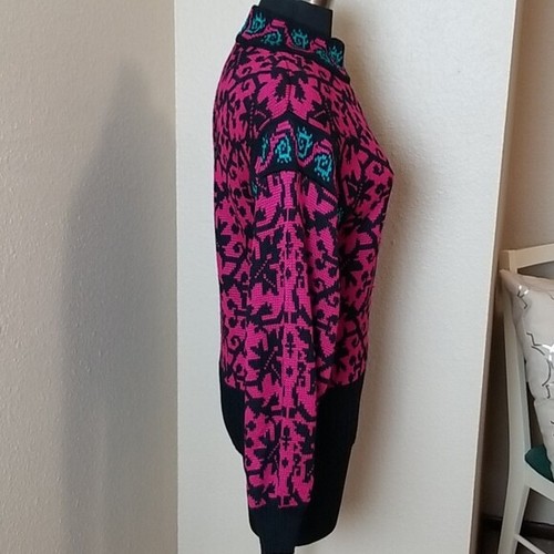 Suéter Ossi Skiwear Vintage Cremallera Parcial Frontal Rosa Negro Talla Mediana M - Imagen 4 de 7