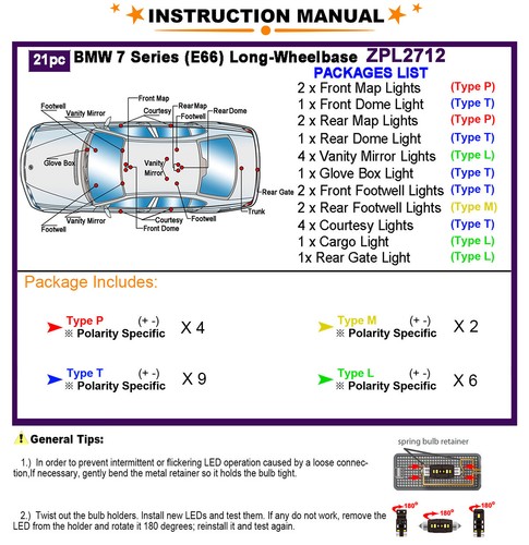 Kit de luces interiores LED para bombillas domo BMW serie 7 e66 2002-2008 blancas LED - Imagen 2 de 9