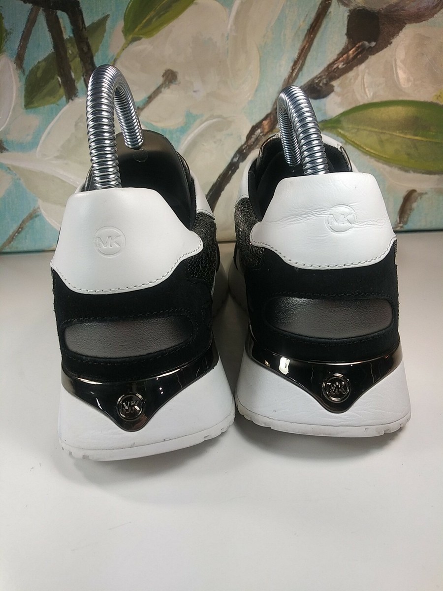 MK Michael Kors Sneakers Black White Silver Glitter Size 8.5