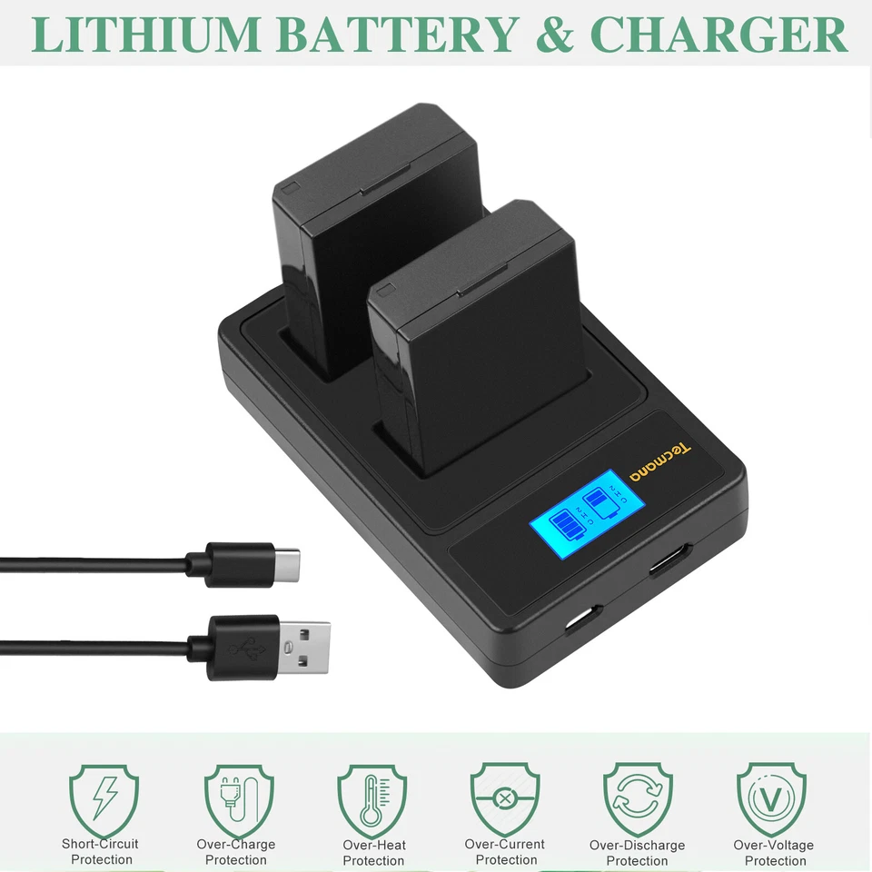 TECMANA 2X LP-E10 Akku 2800mAh Für Canon EOS 1300D 1500D 3000D Rebel T7 DSLR + Ladegerät