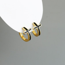 925 Sterling Silver Cross Huggie Hoop Earrings 12.8x2mm Cross 8mm Gift Box K38