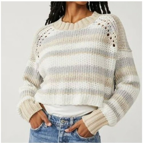 Suéter Tejido Recortado Free People Devon XL Gravedad Combo Rayas Slouchy Boho - Imagen 3 de 9