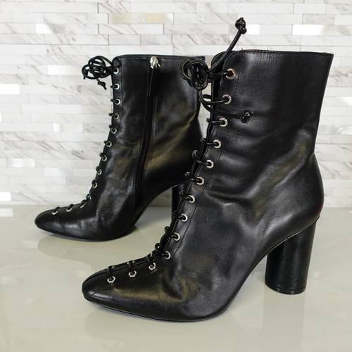 Zara Boots Leather 38 Black Combat Booties Lace Up Heeled Pointed 7 Steampunk - Bild 2 von 12