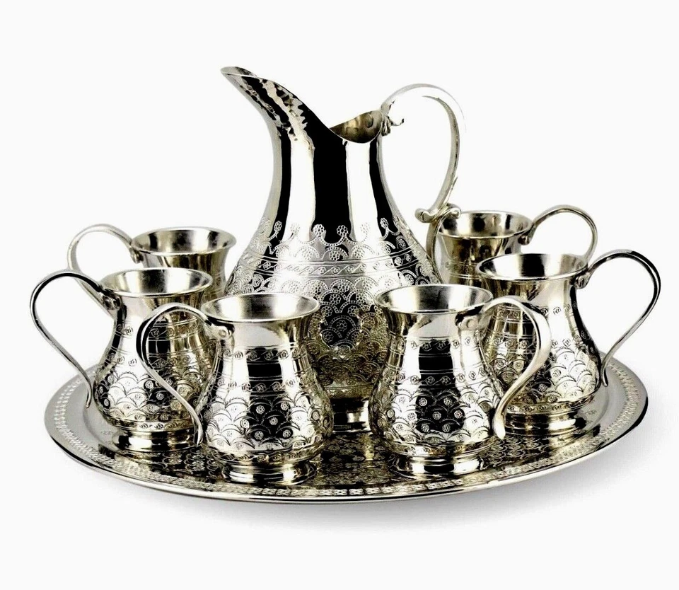 3 Types of Turkish Handmade Copper Jugs Set ( 8 pcs),Anatolian Embroidered Jugs. - Image 3 of 4