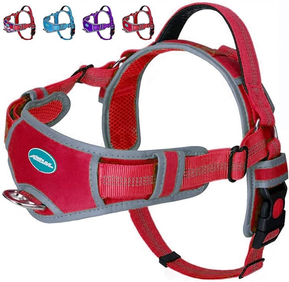 ThinkPet No-Pull Dog Harness Breathable Harness Escape-Proof Reflective Red 2XL