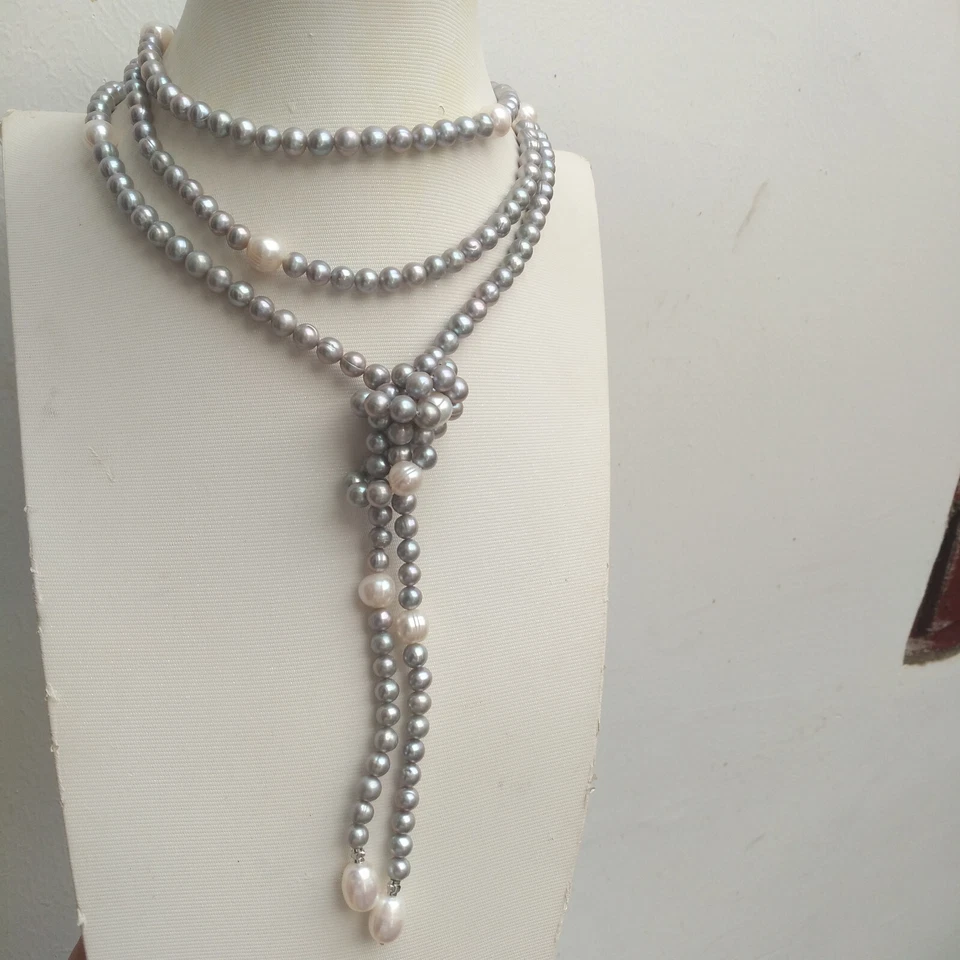 Encantador Collar Colgantes 54" Excelente AAA Mar del Sur Natural Blanco Gris Perla Foto 2 de 4