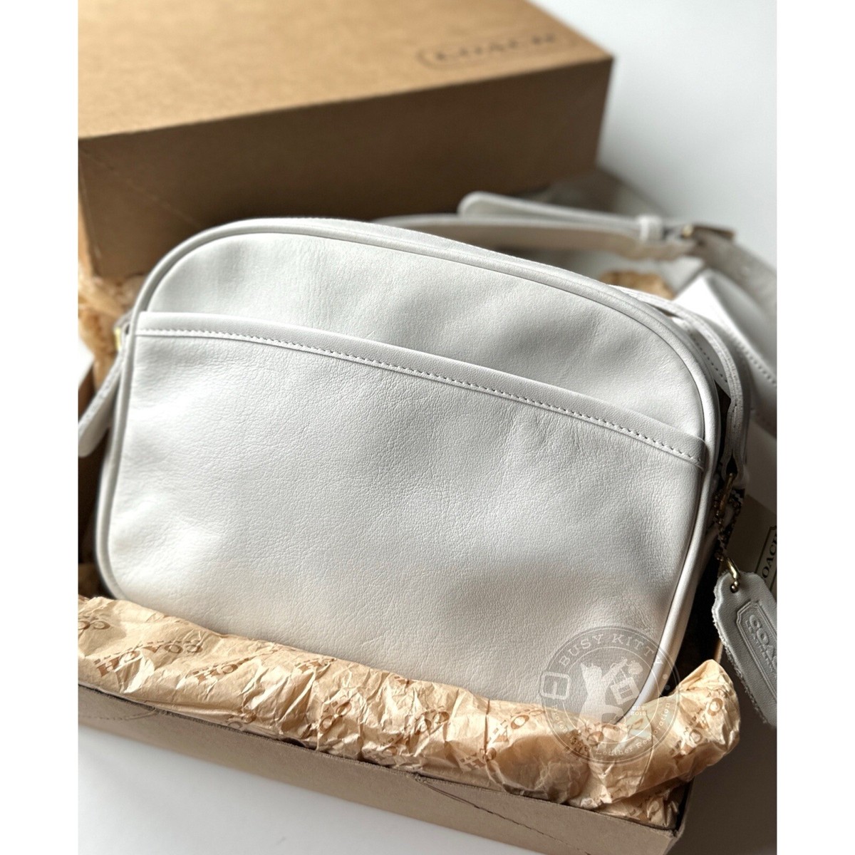 【*i様 Vintage Coach West Flap Bag Leather NIB Vintage Coach Small Camera Bag in White Leather - Style No