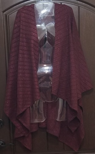 MIX IT sweater shawl wrap top one size acrylic/polyester/metallic Port Wine Colo