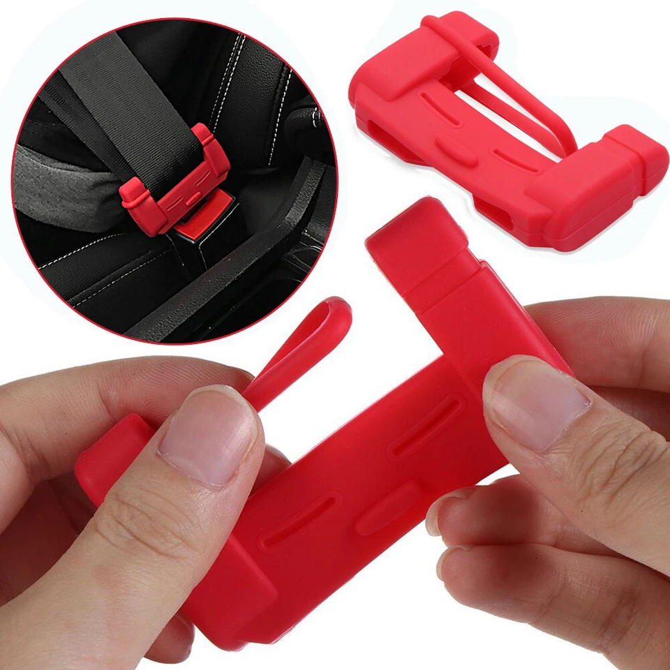 2 clips de hebilla de cinturón de seguridad rojo para automóvil cubierta protectora de silicona antiarañazos Foto 4 de 4