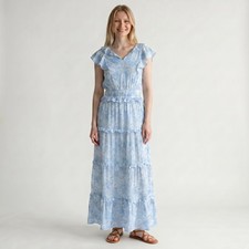 Wayward Fancies eShakti Maxi Dress's Small Blue Floral Tiered Ruffle Cottagecore