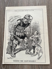 1908 cartoon print - winston the giant killer  ( winston churchill )