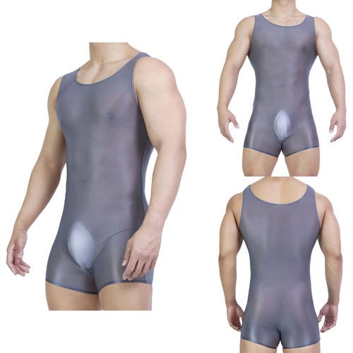 Men Sheer Tank High Elasticity Leotard Underwear Bodysuit Tights Short Jumpsuit - Picture 38 of 60