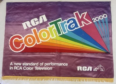 Vintage 80s RCA ColorTrak 2000 TV Display Banner Fabric Sign Tassels