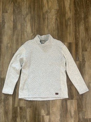 LL Bean Pullover Women's Light Gray Quilted Mock Outdoor Pockets SZ M
