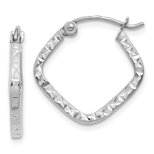 10K White Gold Diamond Cut Squared Hoop Earrings 0.7 Inch - Picture 1 of 3