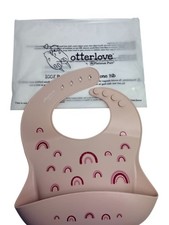 NEW Natural Color Silicone Bib Pink Rainbow Print Infant Toddler Easy Clean