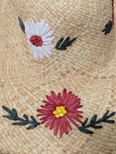 Wonderly Women's Floral Embroidery Panama Straw Sun Hat Floppy Frayed $48 - Picture 7 of 10