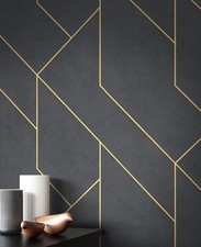 NEWROOM Vliestapete Schwarz Gold Geometrisch Modern Grafik Wohnzimmer Elegant