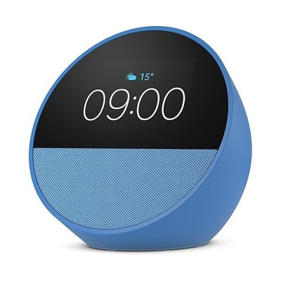 Amazon Echo Spot (2024), blau Smart Clock, Erinnerungen, Wetter, Timer und mehr.